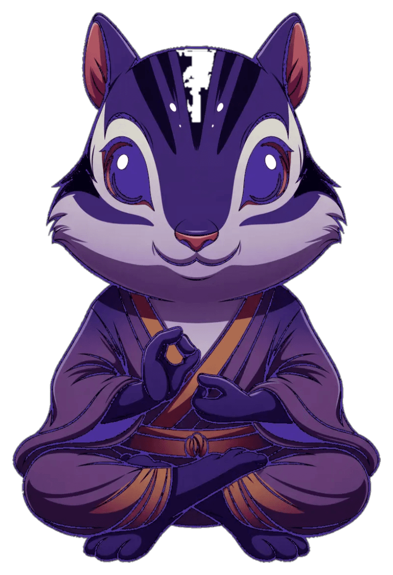 purplechipmonk mascot — meditating purple chipmunk monk